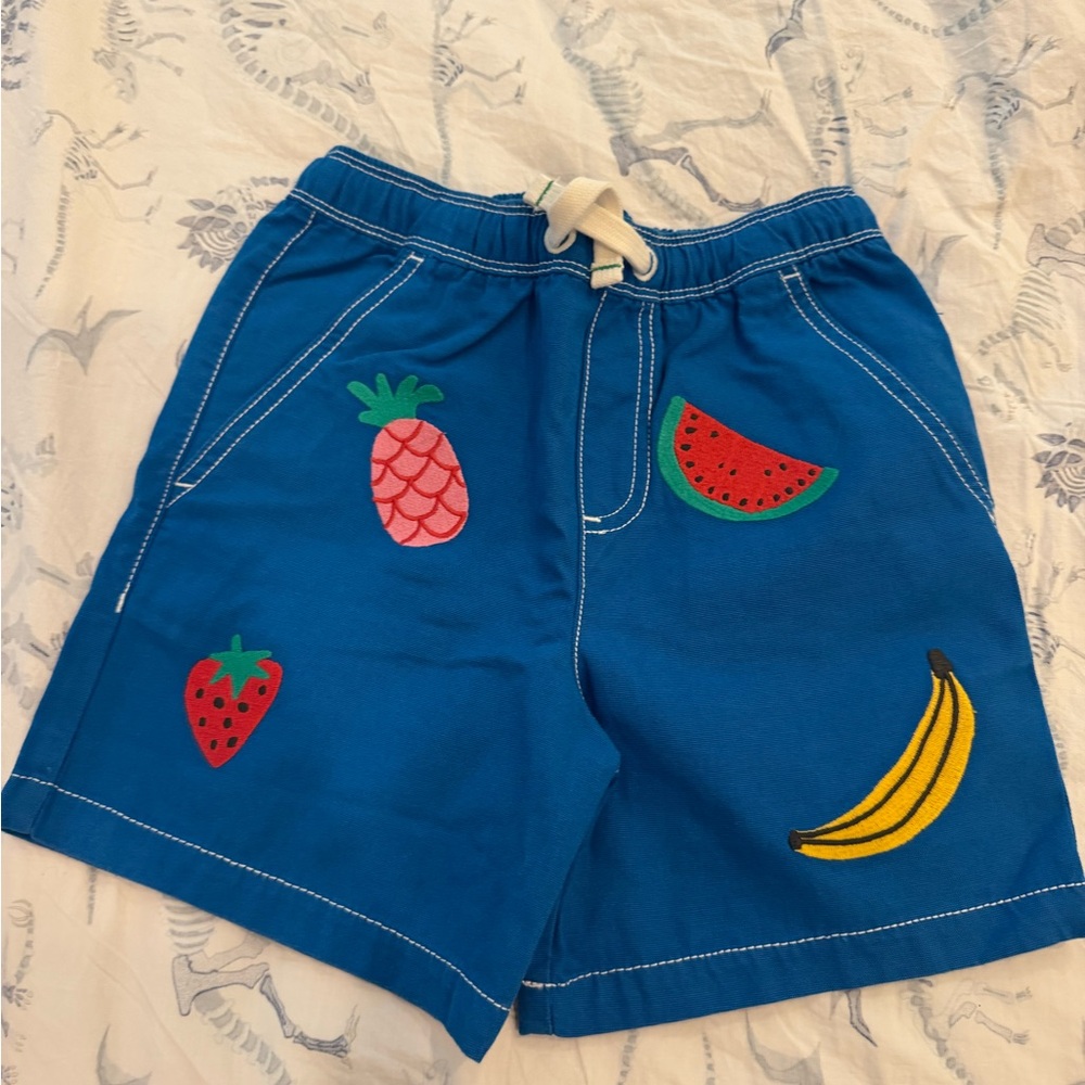 NWOT Mini Boden Blue Shorts with Fruit Embroidery